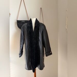Braefair Leather Fur Side Button Coat, Size Large